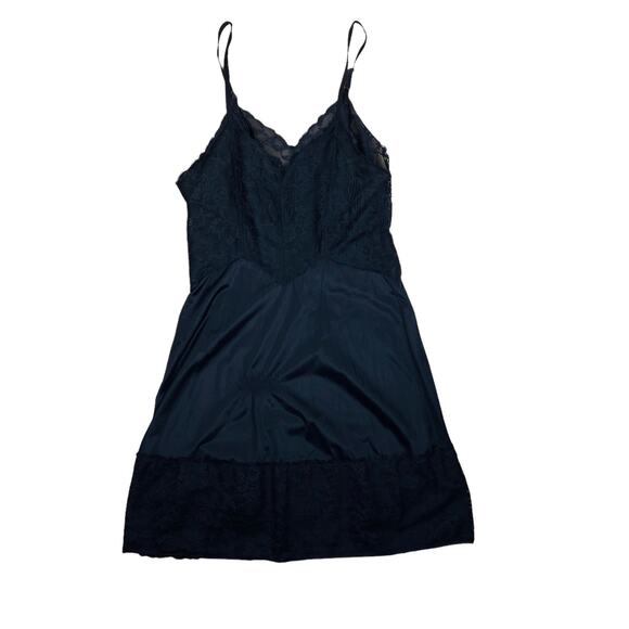 Vintage 50s Vanity Fair Black Lace Lingerie Mini Slip Dress - Picture 1 of 4